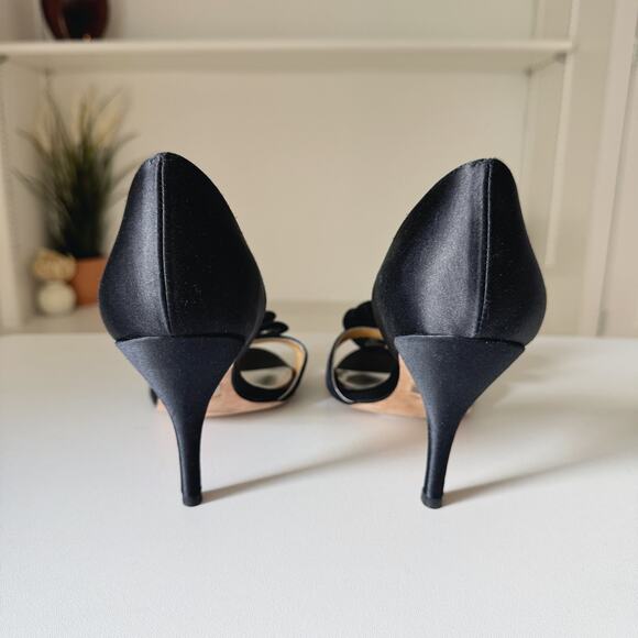 NWT Badgley Mischka Black Satin Mesh Bow Open Toe Xango D'Orsay Heels Size 8 - Picture 6 of 7